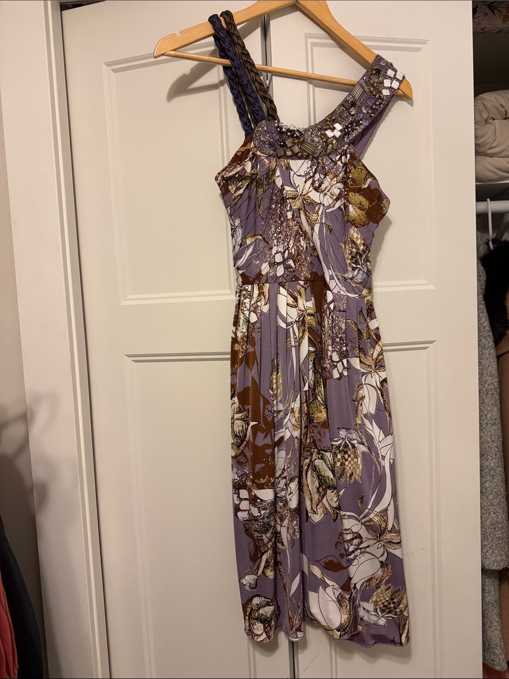 Anthropologie Ranna Gill- Purple Floral One-Shoulder Women's Dress